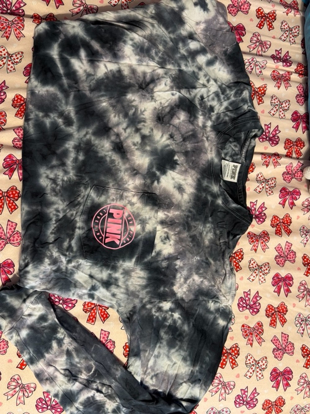 PINK Victoria's Secret Black & Gray Tie-Dye Sweatshirt with Pink Logo